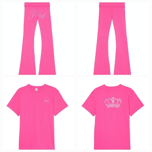 PINK Victoria's Secret Tops - PINK VS Carmine Rose Bling Set size Large NWT